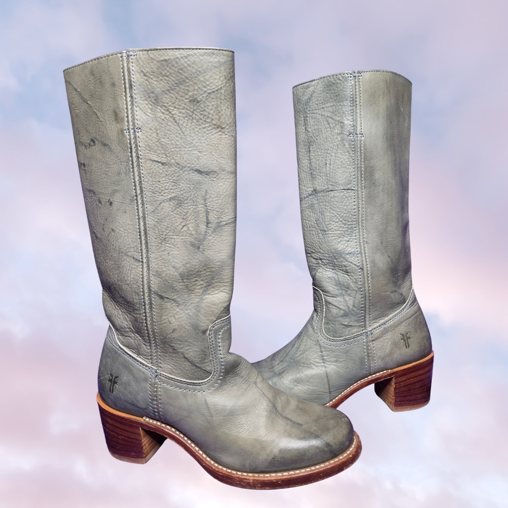 Rare Vintage Frye Gray Blue Campus Sabrina Western Boho Leather Boot Sz 8.5